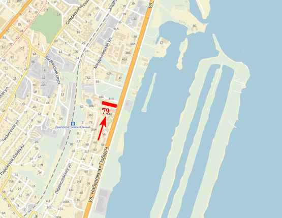 Схема рекламной плоскости по адресу Набережна Перемоги, 44 - вул. Мандриківська, піццерія "Луіджі" (в центр), світлофор