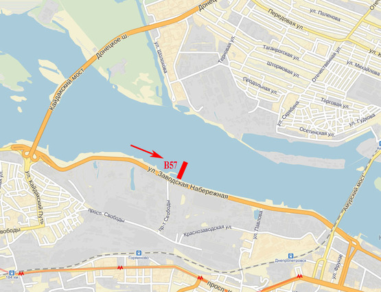 Схема рекламної площини за адресою Набережна Заводська, навпроти СТАНа 550 (в центр)