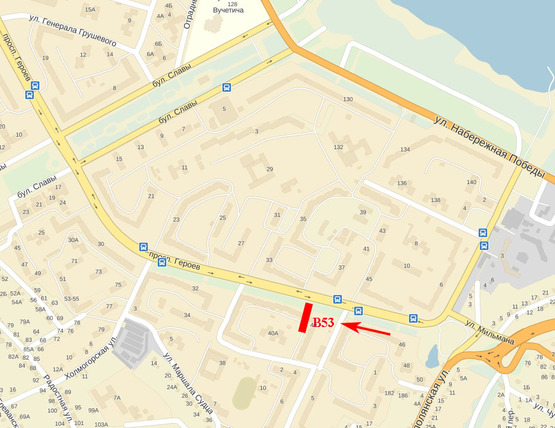 Схема рекламної площини за адресою пр-т Героїв - ж. м. Перемога-6 (в центр) 