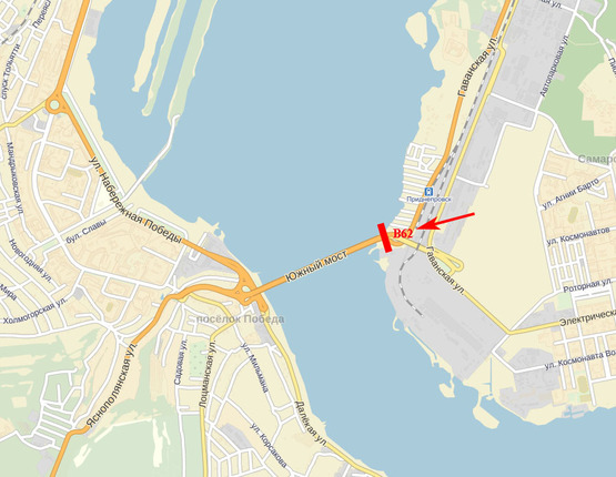 Схема рекламної площини за адресою Південний міст, вул. Гаванська (разподільча смуга), з'їзд на правий берег м. Дніпро