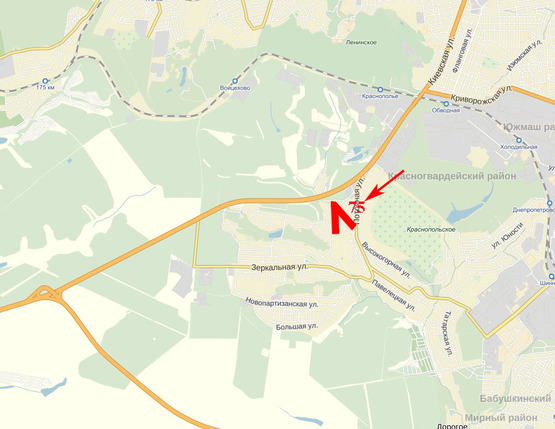 Схема рекламной плоскости по адресу Криворізьке шосе, виїзд до Софіївки, Верхньодніпровську, Кривоого Рогу, Кам'янського (М04 478км+660м) пташка