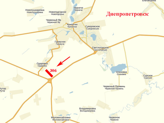 Схема рекламной плоскости по адресу траса Кривий Ріг - Дніпро, біля розвилки до Києва