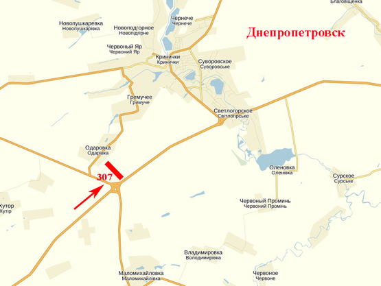 Схема рекламної площини за адресою траса Кривий Ріг - Дніпро, біля розвилки до Києва