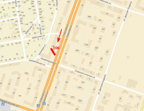 Схема рекламної площини за адресою вул. Робоча, 172, в сторону вул. Криворізька