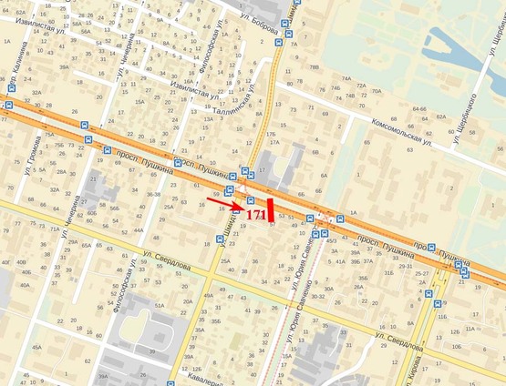 Схема рекламной плоскости по адресу пр-т Пушкіна, 55, навпроти Приватбанка