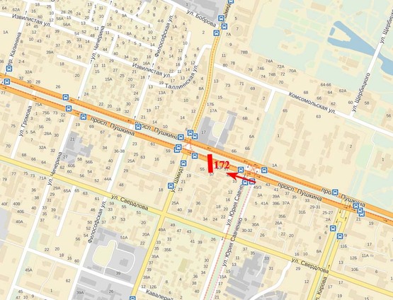 Схема рекламной плоскости по адресу пр-т Пушкіна, 55, навпроти Приватбанка