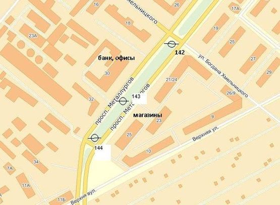 Схема рекламной плоскости по адресу пр.Металургів -д23.25, (средній), напрямок руху до пр.Соборного