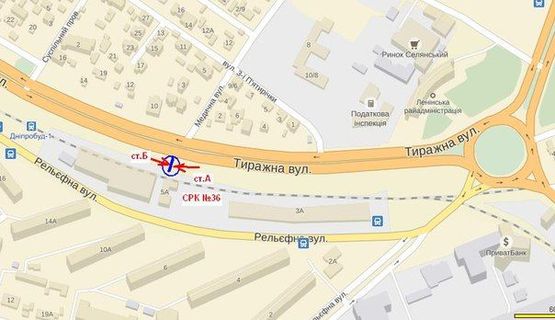 Схема рекламної площини за адресою вул.Тиражна, напрямок в місто, ст.А