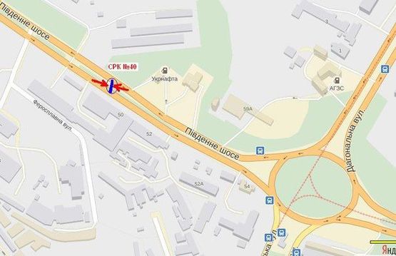 Схема рекламної площини за адресою вул.Діагональна - Південне шосе, напрямок руху від вул.Діагональної
