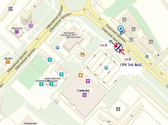 Схема рекламной плоскости по адресу вул.Інженера Преображенського, 9, «сильпо» , ДК Хортицкий, ст.Б, ВЕРХ