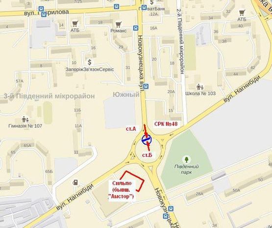 Схема рекламной плоскости по адресу вул.Новокузнецька - вул.Нагнибеди (коло біля супермаркета "Сільпо"), ст.А