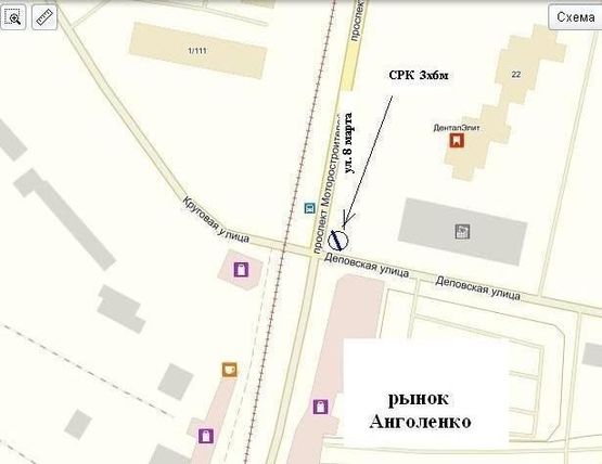 Схема рекламної площини за адресою Вул.8 березня (пр.Моторобудівників)— вул.Кругова, вход на рынок Анголенко, «Ева»