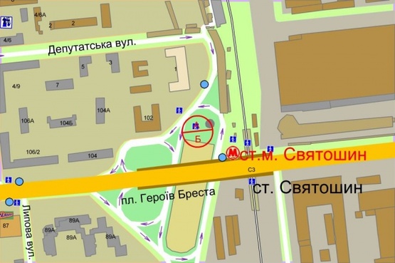 Схема рекламной плоскости по адресу Героев Бреста площадь  Метро"Святошино"