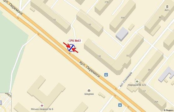 Схема рекламной плоскости по адресу вул.Перемоги - вул.Сталеварів, ст.Б