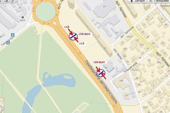 Схема рекламной плоскости по адресу Набережна магістраль -Дубовий гай, №1 (ближній), ст.А