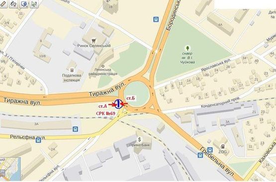 Схема рекламной плоскости по адресу вул.Гребельна - вул.Тиражна- вул. Щаслива, ст.Б