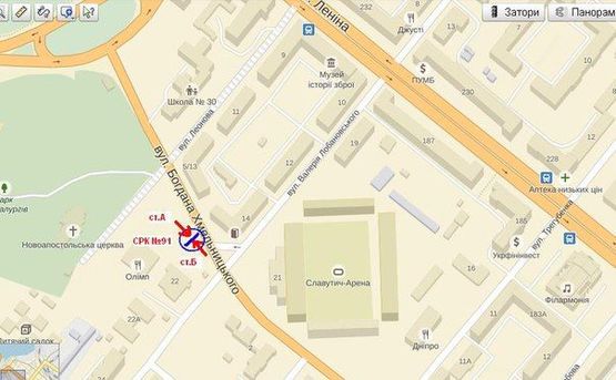 Схема рекламной плоскости по адресу вул.Б. Хмельницького  - вул.Лобановського, район стадіона, ст.А