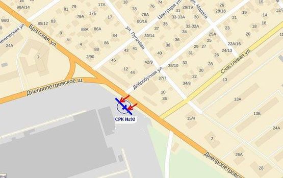 Схема рекламной плоскости по адресу пл.Інженерна, права площина Днепропетр.шоссе-  ул.Счастливая