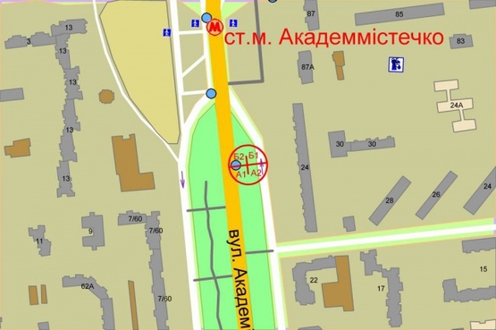 Схема рекламної площини за адресою Палладина проспект, 24 (зеленая зона)