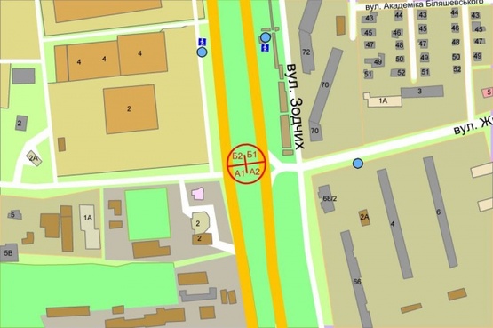 Схема рекламной плоскости по адресу Окружная дорога, разделитель / напротив пов-та на Жмеринскую ул. по ходу к проспекту Победы