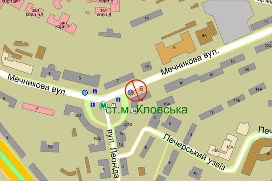 Схема рекламной плоскости по адресу Мечникова, 14/1  (М"Кловська) за зупинкою міського транспорту