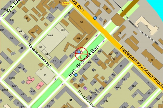 Схема рекламної площини за адресою Нижній Вал, 63 (за 100метрів до перехрестя з вул. Почайнинська)