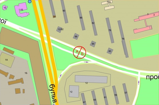 Схема рекламної площини за адресою Алішера Навої проспект, 69 (розподілювач), за 100 метрів руху до бульвару Перова, ліворуч