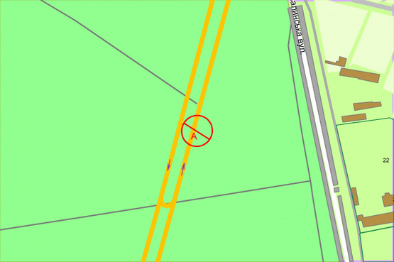 Схема рекламної площини за адресою Палладіна Академіка проспект, за 280 метрів до перехрестя з вул. Плодова, рух в напрямку "Берковец"
