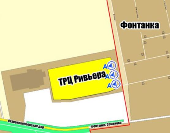 Схема рекламної площини за адресою Ривьера ТРЦ, автостоянка  А левая Схема рекламної площини за адресою Ривьера ТРЦ, автостоянка  А левая