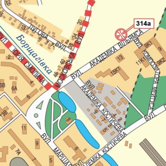 Схема рекламной плоскости по адресу Вильямса Ак. ул., напротив №11  ("Royal Market", комплекс "Лавилиа"), в направ. Кольцевой дороги