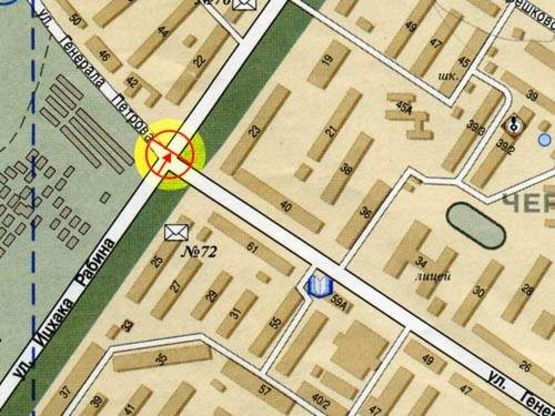 Схема рекламной плоскости по адресу И.Рабина угол Ген.Петрова А