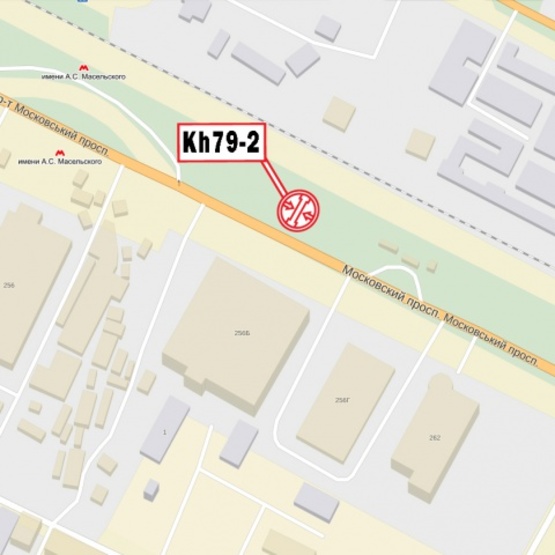 Схема рекламної площини за адресою Московский просп., напротив 256-В, из центра (ТРЦ Экватор, СМ Варус, автоцентр NISSAN, продуктовый рынок)