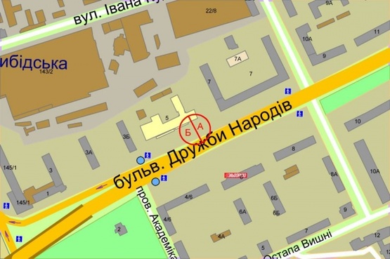 Схема рекламної площини за адресою Дружбы Народов бульвар,  5(г-ца "Дружба")