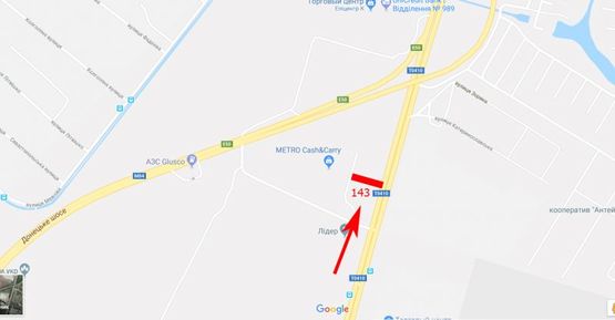 Схема рекламної площини за адресою пр-т Слобожанський - ж/м "Золоті ключі", ТЦ "Метро",  виїзд з міста, в сторону Новомосковська Схема рекламної площини за адресою пр-т Слобожанський - ж/м "Золоті ключі", ТЦ "Метро",  виїзд з міста, в сторону Новомосковська