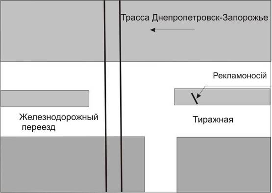 Схема рекламної площини за адресою 126_Запорожье_ул.Тиражная 80м от торгбазы -выезд из города