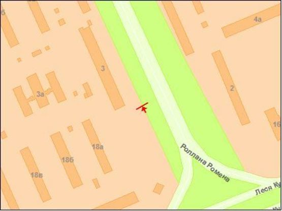 Схема рекламної площини за адресою вул. Р. Ролана, 3 ріг просп. Л. Курбаса от Окружной