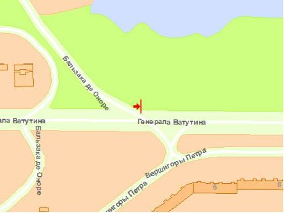 Схема рекламной плоскости по адресу Генерала Ватутина пр. 260 м к мoсту О.Бальзака