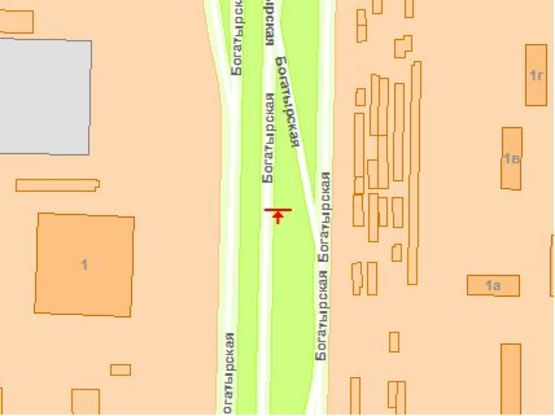 Схема рекламной плоскости по адресу Богатырькая ул. 2-б напротив