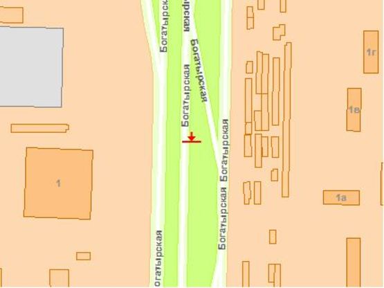 Схема рекламної площини за адресою Богатырькая ул. 2-б напротив