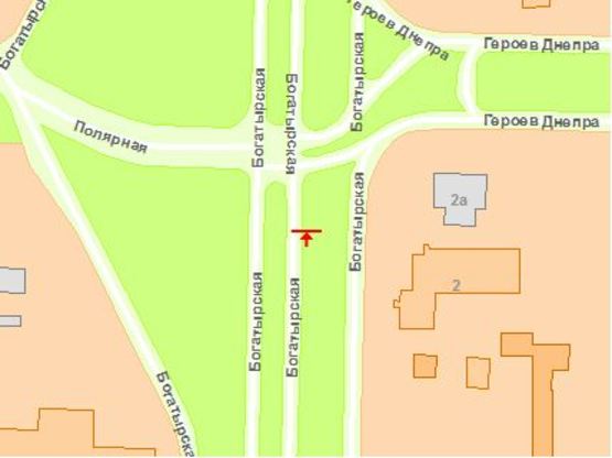 Схема рекламної площини за адресою Богатырькая ул. 2- Герoев Днепра ул.