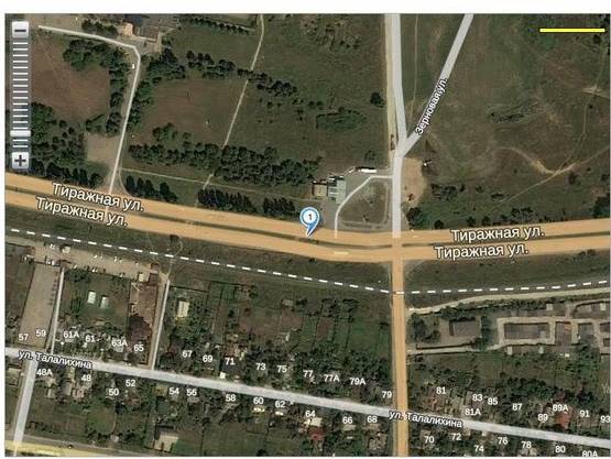 Схема рекламной плоскости по адресу 145_Запорожье_ул.Тиражная 110м от въезда в Осипенкосвкий микрорайон  -въезд в город