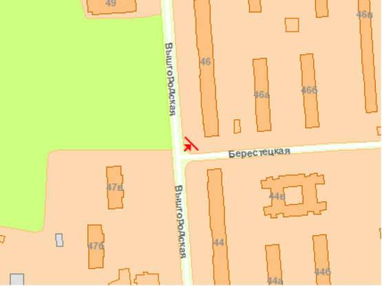 Схема рекламної площини за адресою Вышгoрoдская ул. - Берестетская ул.