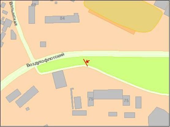 Схема рекламной плоскости по адресу пр. Воздухофлотский 75-77 напротив Аеропорта из центра