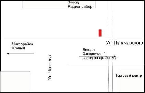 Схема рекламной плоскости по адресу 301_Запорожье_ул Луначарского ул Чапаева - призма(рядом Жд вокзал,АТБ, Технополис, Мебельный магазин)