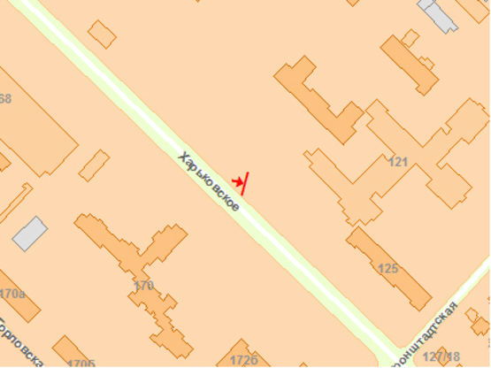 Схема рекламної площини за адресою Харьковское шоссе 123-125 Схема рекламної площини за адресою Харьковское шоссе 123-125