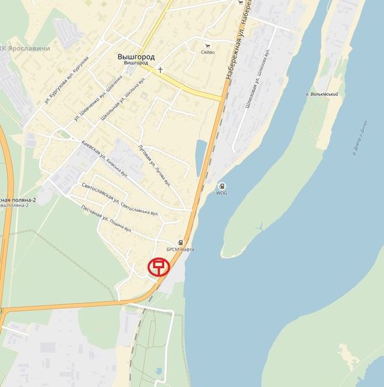 Схема рекламної площини за адресою ул. Набережная, 50 м. после заправки "БРСМ-Нафта", справа, направление из г. Вышгорода в г. Киев