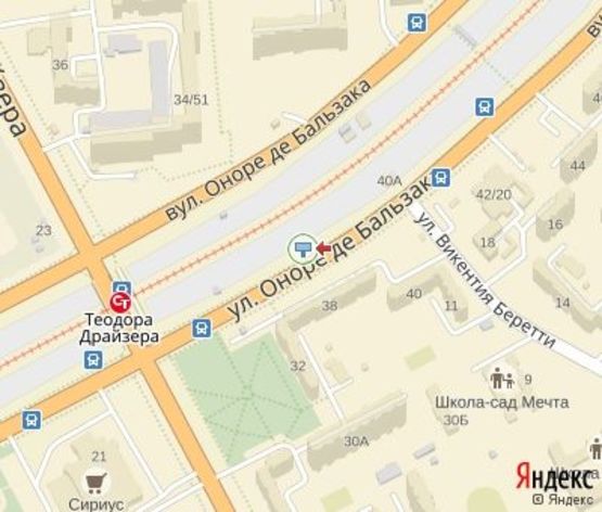 Схема рекламной плоскости по адресу Бальзака О. ул., 38 ( напротив), направление к "Сельпо" и "Космо" Схема рекламной плоскости по адресу Бальзака О. ул., 38 ( напротив), направление к "Сельпо" и "Космо"