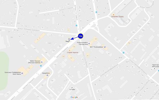 Схема рекламної площини за адресою проспект Победы 126 напротив "старого чернигова" (сторона А)