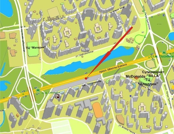 Схема рекламной плоскости по адресу пр.Бажана,16 (ст.м.Позняки, ТЦ Спортмастер)А