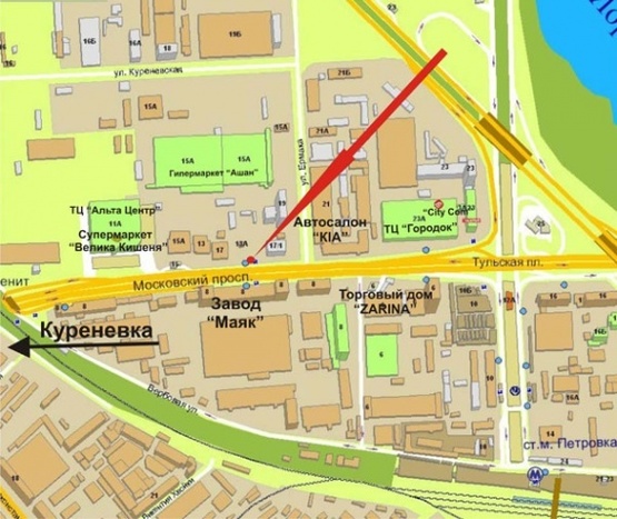 Схема рекламной плоскости по адресу Московский пр.,13(между ТЦ Фокстрот и ТЦ Альтацентр) -в центр